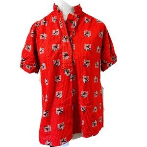 Novelty Red Horse Print Top Blouse Homemade Cotton Vintage 1950s